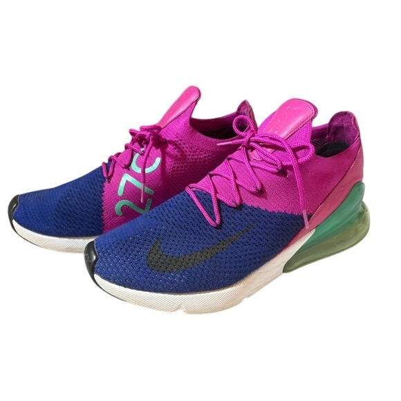 Nike Air Max 270 Flyknit Mens Sneakers Running Shoes Purple Blue Green - Picture 2 of 7